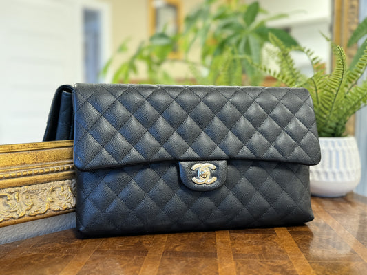 Chanel Classic flap clutch quilted caviar